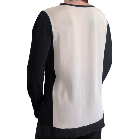 Drew Long Sleeve Silk Blouse Cream and Black | S - Picture 2 of 6